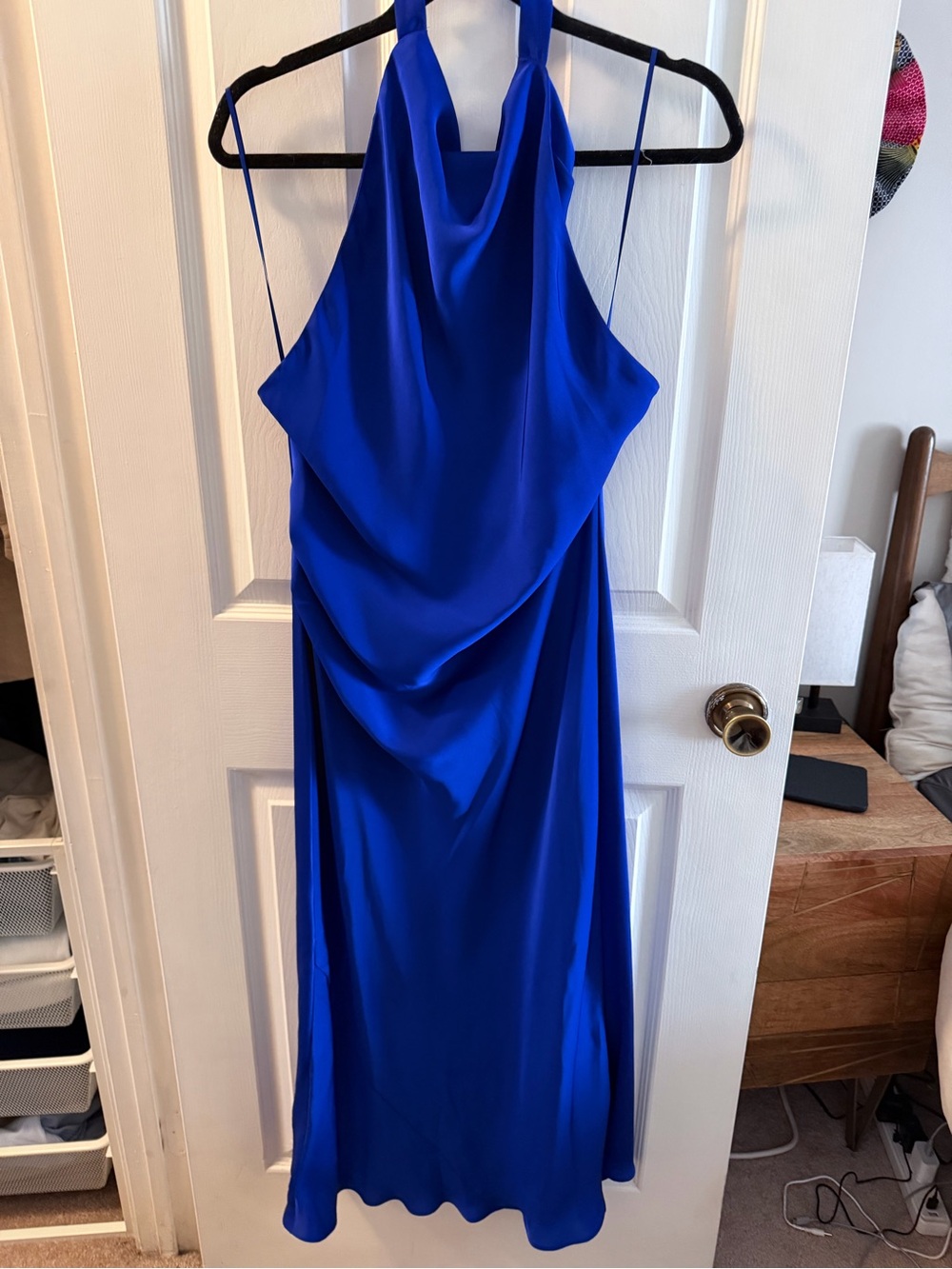 Halter Cowl Neck Evening Dress in Royal Blue